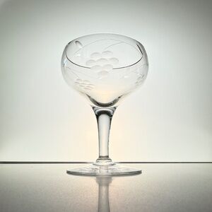 Vintage Mid Century Modern Wine Glass - Etched Grape Design